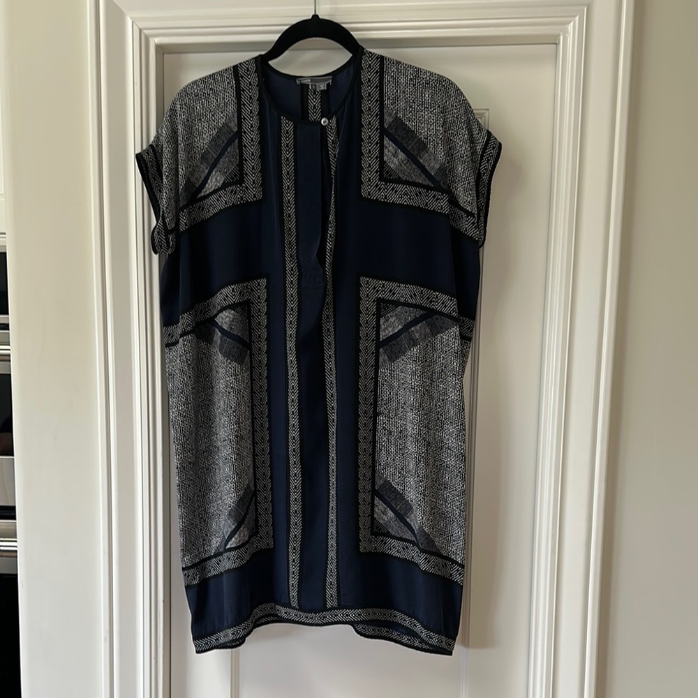 VINCE womens black, blue, gray geometric print tunic dress